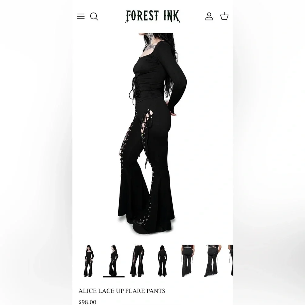 Forest Ink ๐ค Alice ๐ Lace Up Flare Pants ๐ค NWOT - Picture 2 of 7